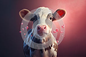 cow in love, postcard for 14 february - valentineÃ¢â¬â¢s day